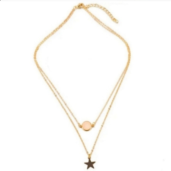 18K Gold Star Sprinkled Double Chain Dainty Layered Necklace  Free People Layered Gold Star Druzy Necklace